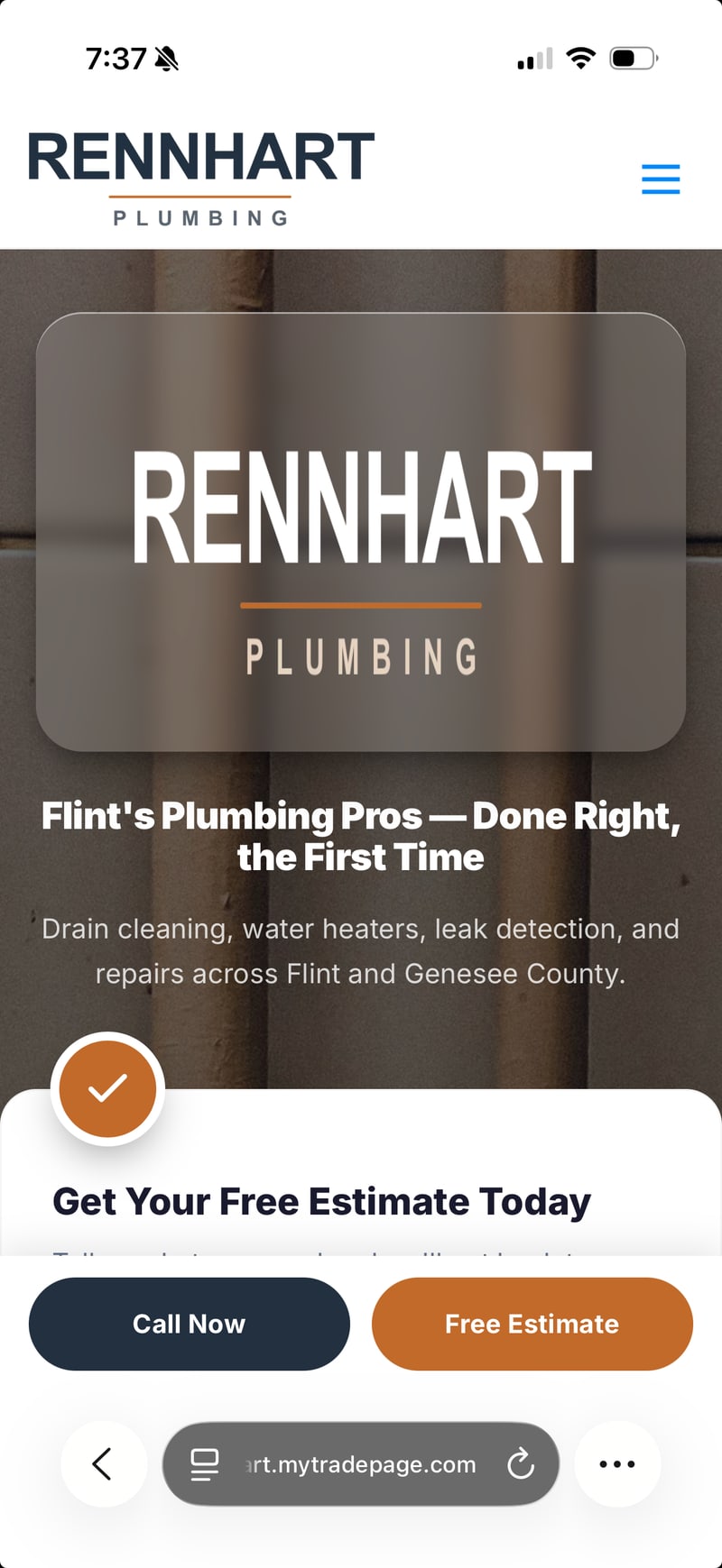 Rennhart Plumbing — a real TradePages site